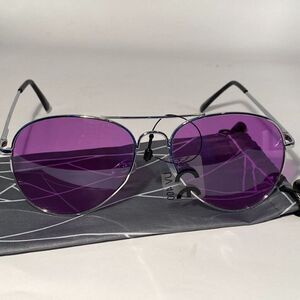 0800 Aviator Sunglasses Silver Frames Purple Lenses NWT